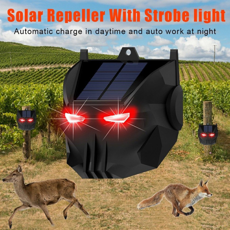 2 pcs solar powered animal repellent lamp Red LED flashing predator deterrent light