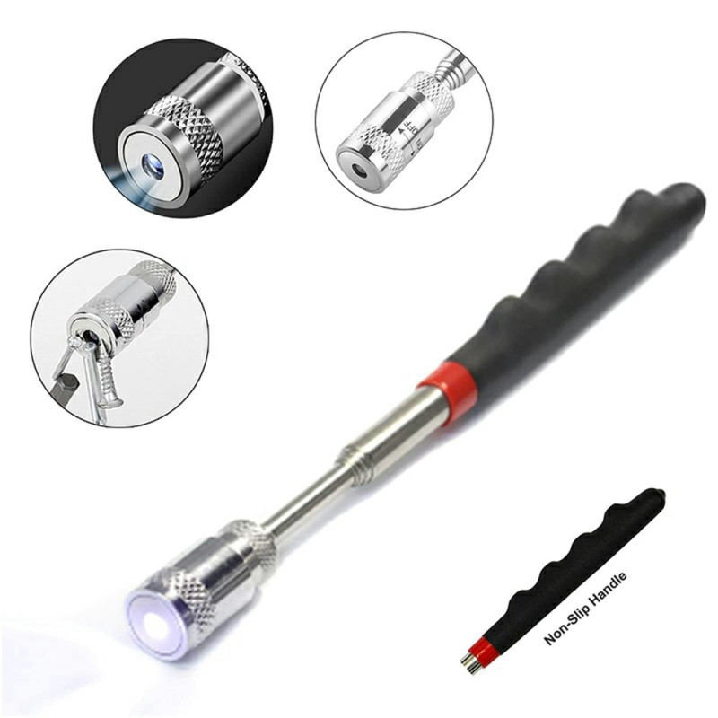 LED Magnetic Iron Pickup Tool Telescopic Extension Bar with Light
