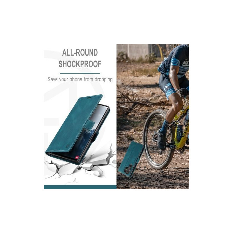 AUTSPACE A01 Retro lompakkokotelo Samsung Galaxy S23 Ultra - Sininen