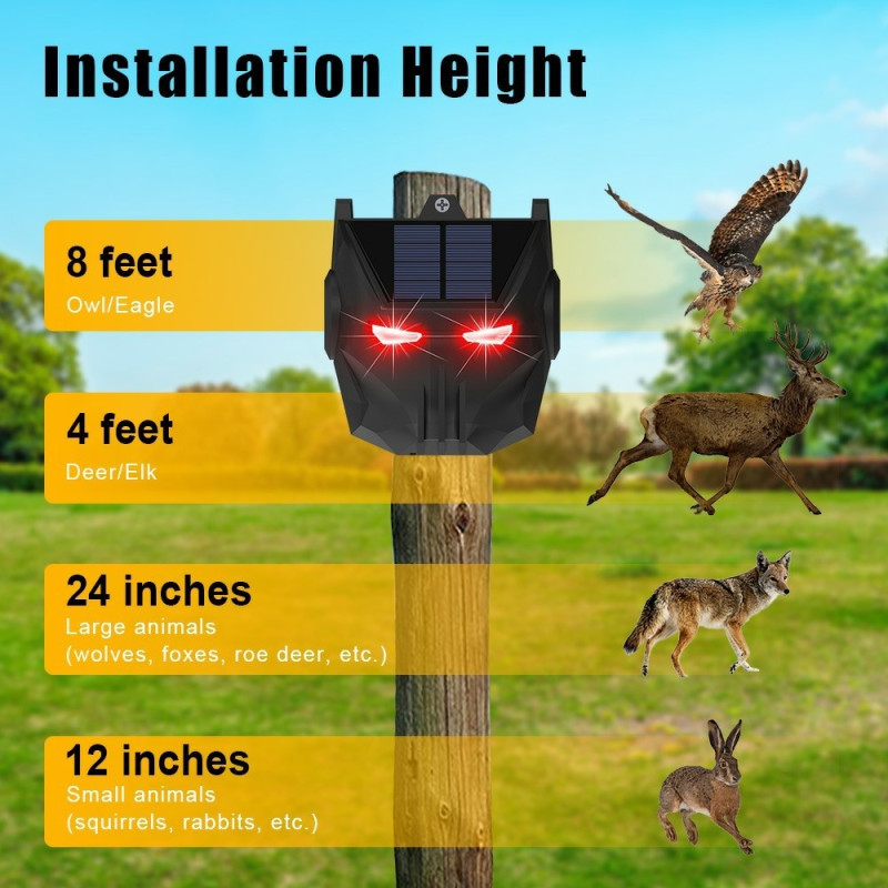 2 pcs solar powered animal repellent lamp Red LED flashing predator deterrent light