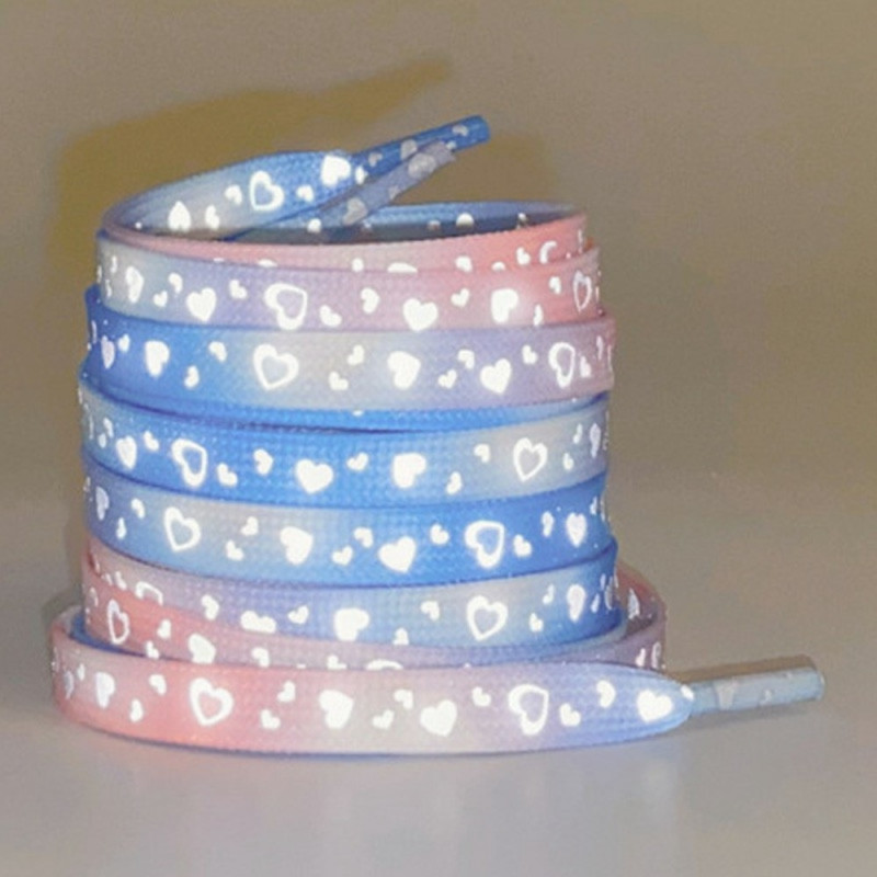 140 cm reflective shoelaces for sneakers Canvas shoes Basketball shoes etc - Blue Pink Heart