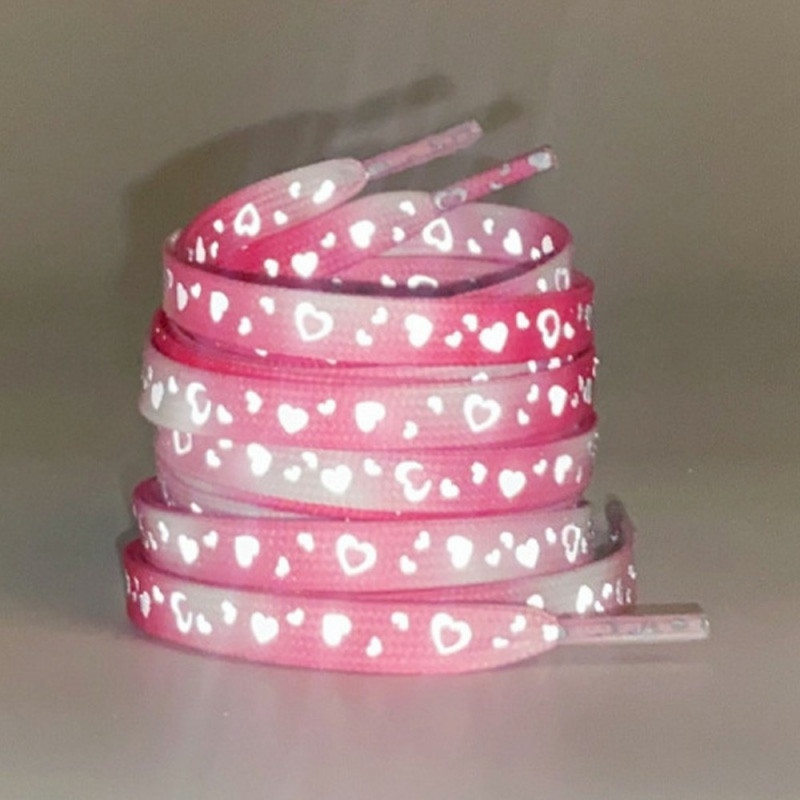 140 cm reflective shoelaces for sneakers Canvas shoes Basketball shoes etc - Red Pink Heart