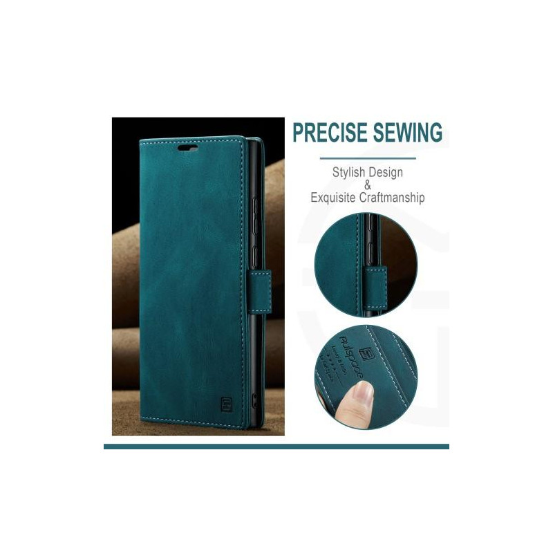 AUTSPACE A01 Retro tegnebog taske til Samsung Galaxy S23 Ultra - Blå