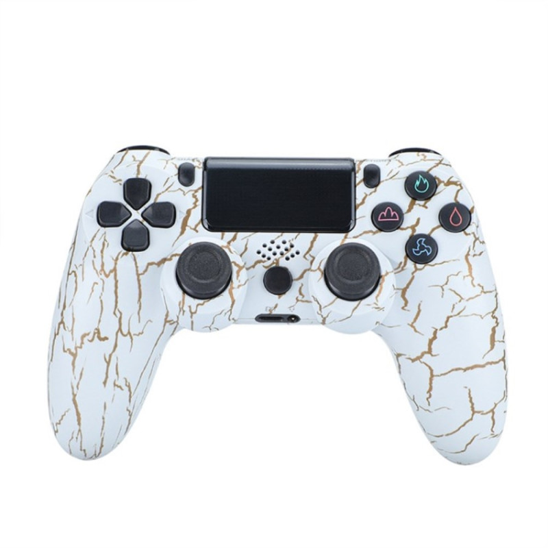 Wireless PS4 Game Controller with Speaker and Stereo Headset Jack - White crack