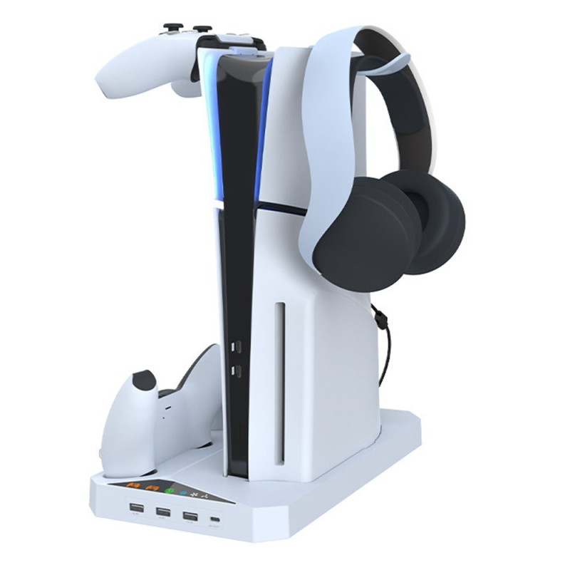 IPLAY Sony PS5 Slim Digital / Disc Edition jäähdytystelineeseen, kaksoisohjaimen latausaseman kuulokkeiden ripustin