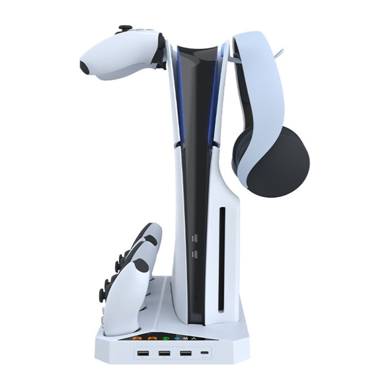 IPLAY for Sony PS5 Slim Digital / Disc Edition Cooling Stand Dual Controller Charging Station Headset Hanger