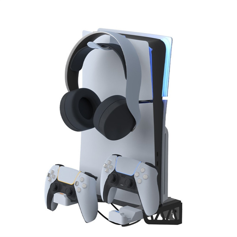 IPLAY til Sony PS5 Slim / Playstation 5 Vægmonteret opbevaringsstativ Controller Ladestation Headsetholder