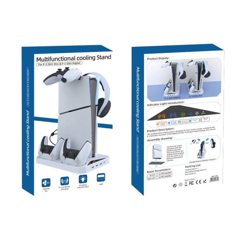 IPLAY for Sony PS5 Slim Digital / Disc Edition Cooling Stand Dual Controller Charging Station Headset Hanger