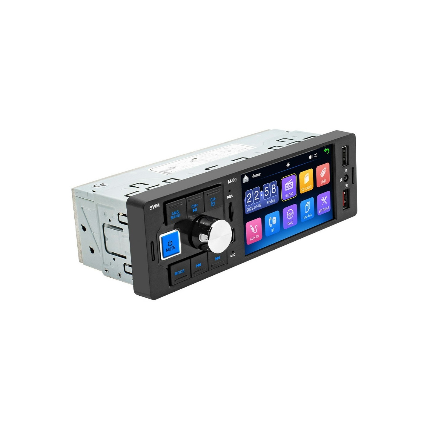 Bilstereo M-60 4,1-tommers HD Touchscreen MP5 Bluetooth Dual USB Reverse Image Player