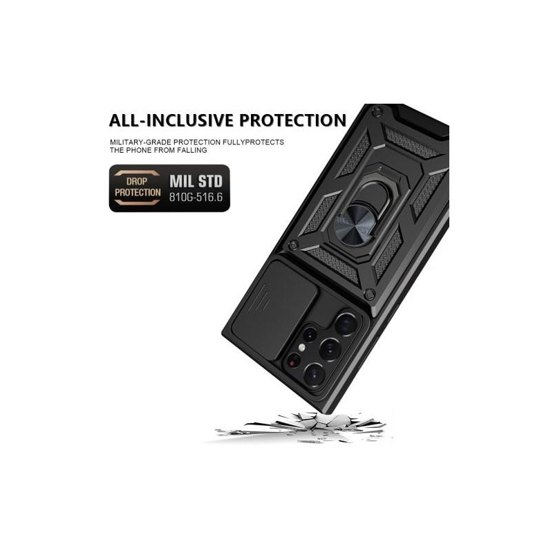 Samsung Galaxy S23 Ultra Shockproof TPU + PC Kickstand Phone Case Car Mount Metal Sheet - Black