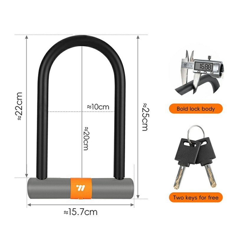 WEST BIKING Tyverisikring Sykkel Motorsykkel Moped Scooter Lås med 2 nøkler