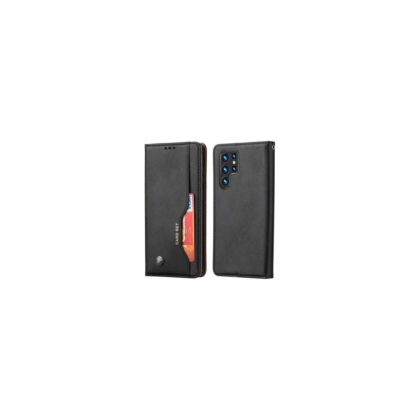 Samsung Galaxy S23 Ultra Pung Stand til Telefon Flippetui Cover - Sort