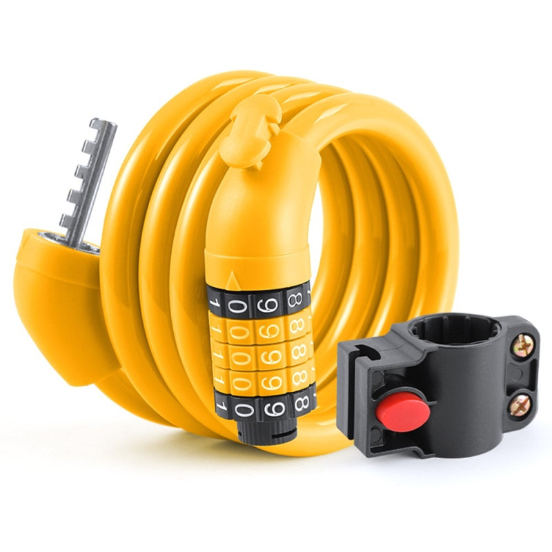 Bicycle lock Lock Cable 5-digit combination mounting bracket - Orange