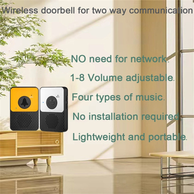 D30 Wireless Voice Intercom Doorbell Volume Adjustable Two Way Talk