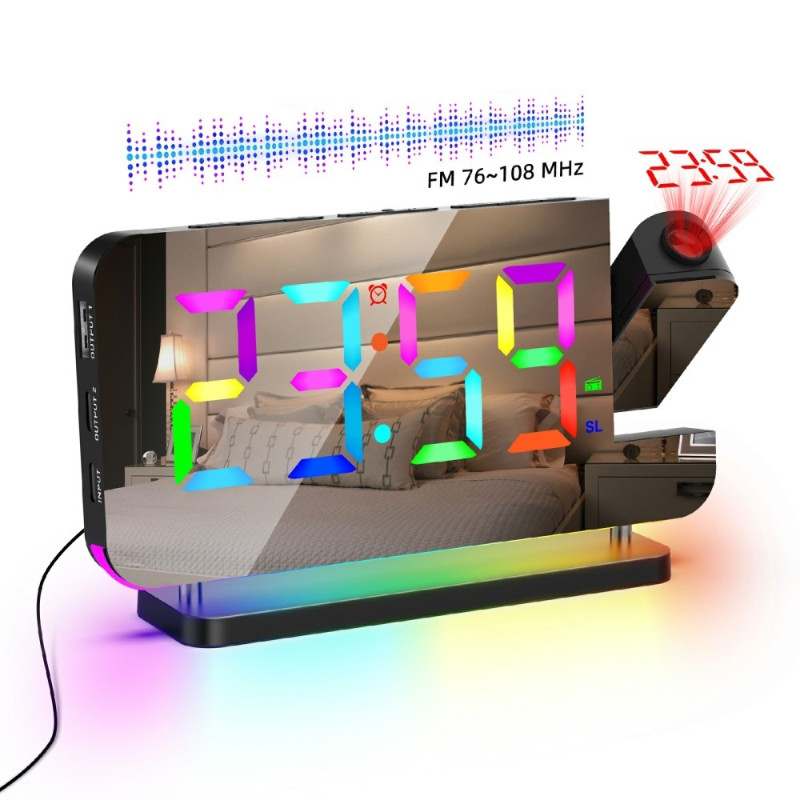 Colorful Night Light FM Radio Projection Clock LED Electronic Alarm Clock