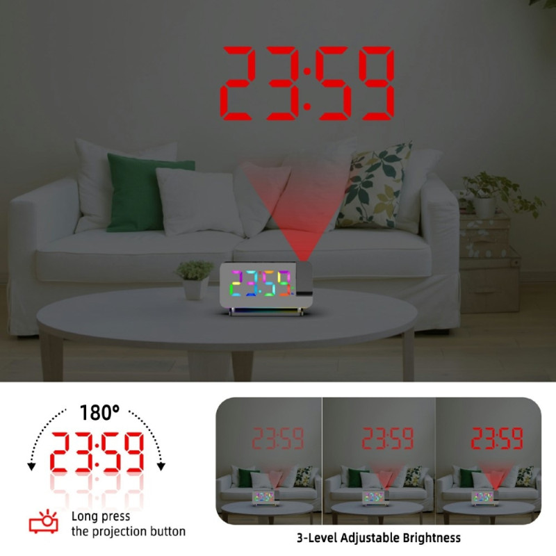 Colorful Night Light FM Radio Projection Clock LED Electronic Alarm Clock