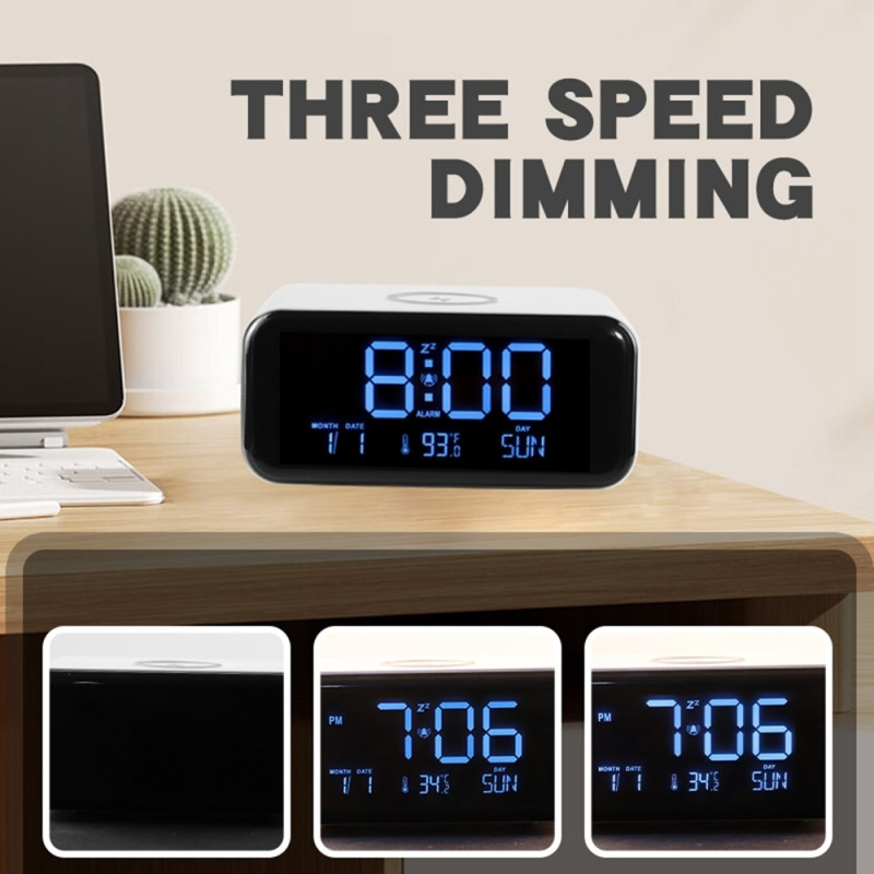 Alarm Clock Night Light Bluetooth Speaker 15W Wireless Charging Large Screen