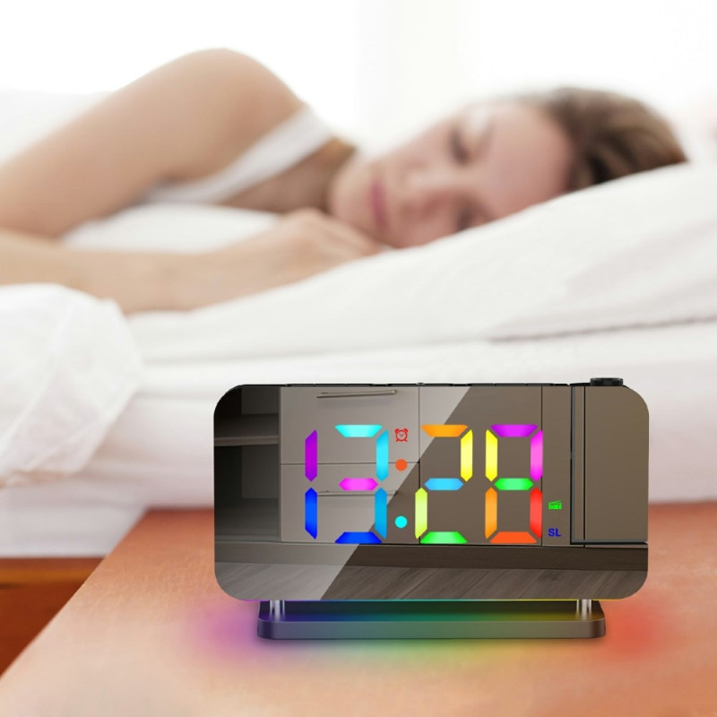 Colorful Night Light FM Radio Projection Clock LED Electronic Alarm Clock