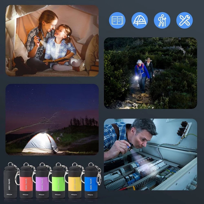 IPX4 vedenpitävä mini ladattava LED 25 lumen taskulamppu - musta