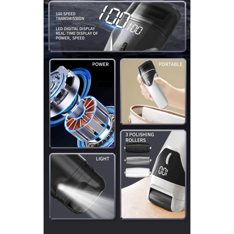 100 speeds Electric Foot file 3 sanding heads digital display Pedicure