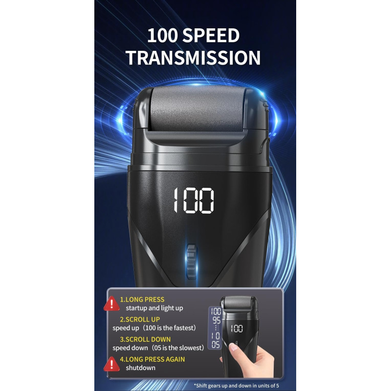 100 hastigheter Elektrisk fotfil 3 slipehoder digitalt display Pedikyr