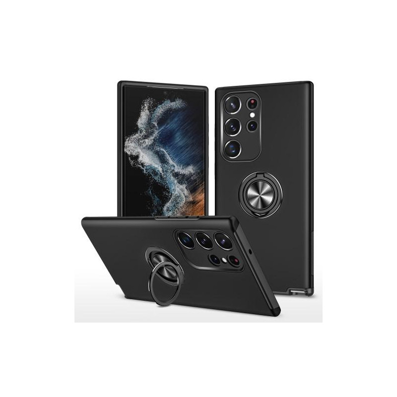 Samsung Galaxy S23 Ultra Fingerring Kickstand Hybrid Taske - Sort