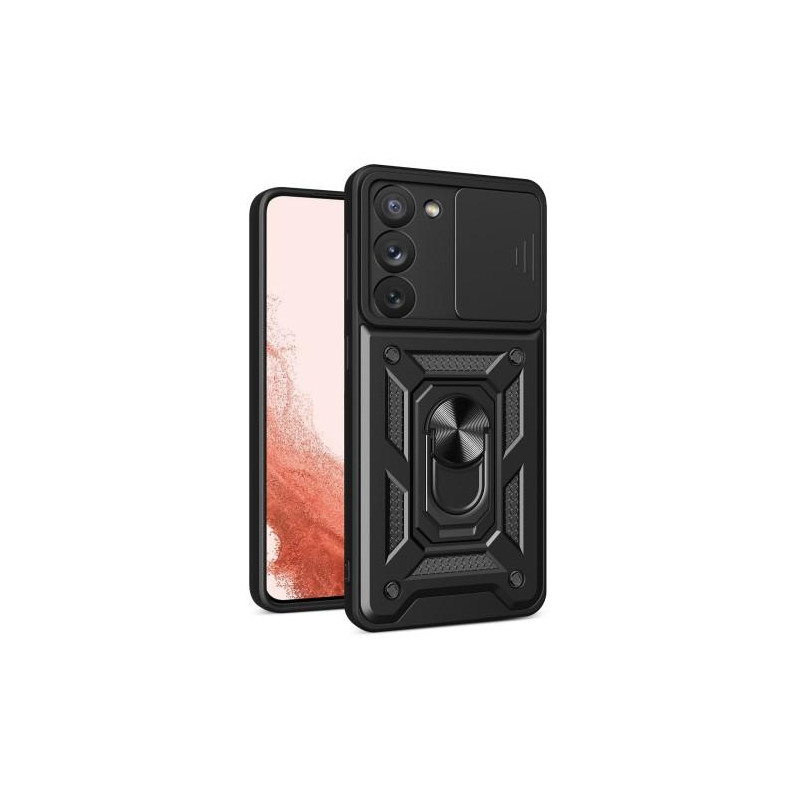 Samsung Galaxy S23+ (Plus) Iskunkestävä TPU+PC - jalustan puhelinkotelo autoteline metallilevy - musta