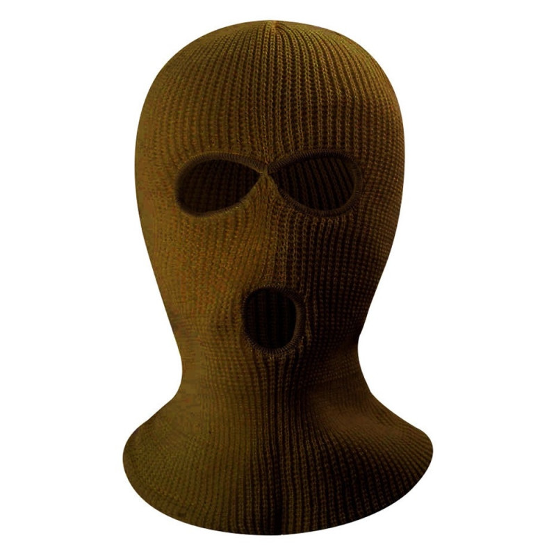 Winter Full Face Mask Three - Hole Balaclava Knitted Hat Neck Damask - Brown