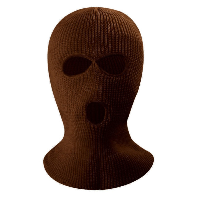 Vinter helmaske Tre - hulls Balaclava Strikket hattehals Damask - Mørkebrun