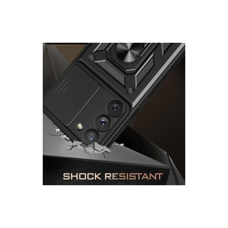 Samsung Galaxy S23+ (Plus) Shockproof TPU + PC Kickstand Phone Case Car Mount Metal Sheet - Black