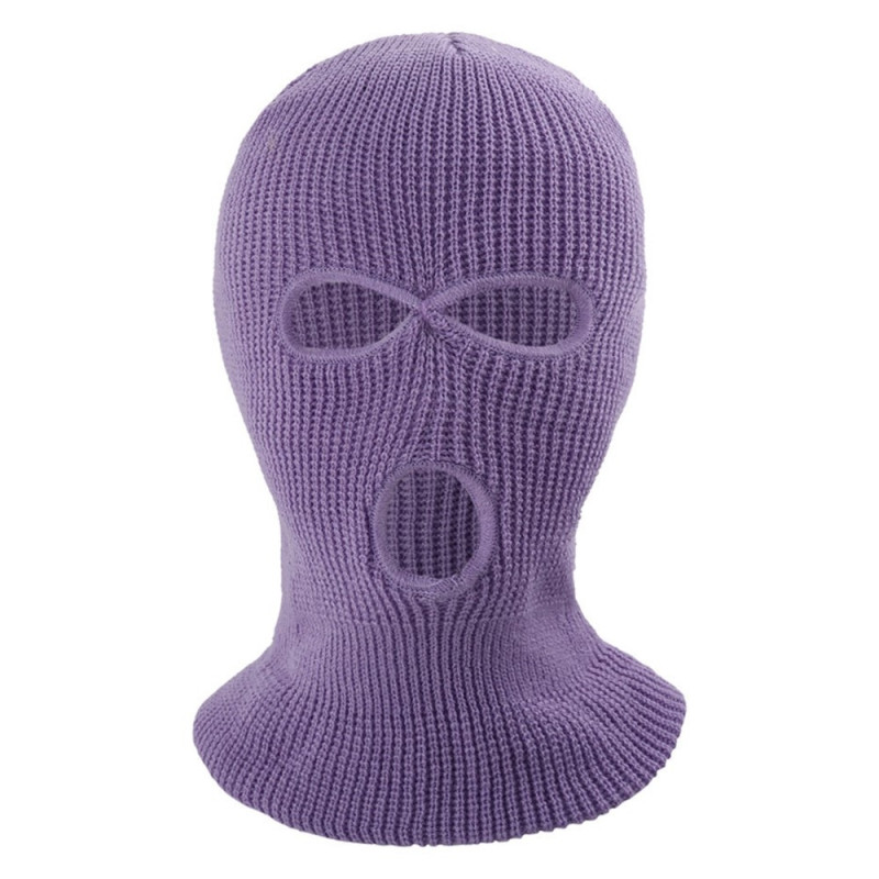 Vinter Helansikte Mask Tre - håls Balaclava Stickad Hatt Hals Damask - Lila
