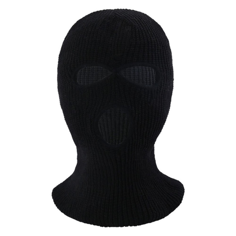 Vinter fuld ansigtsmaske Tre - huls Balaclava strikket hue hals damask - Sort