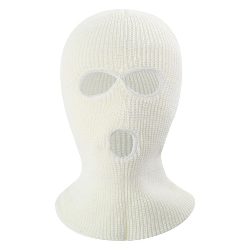 Vinter fuld ansigtsmaske Tre - huls Balaclava strikket hue hals damask - Hvid
