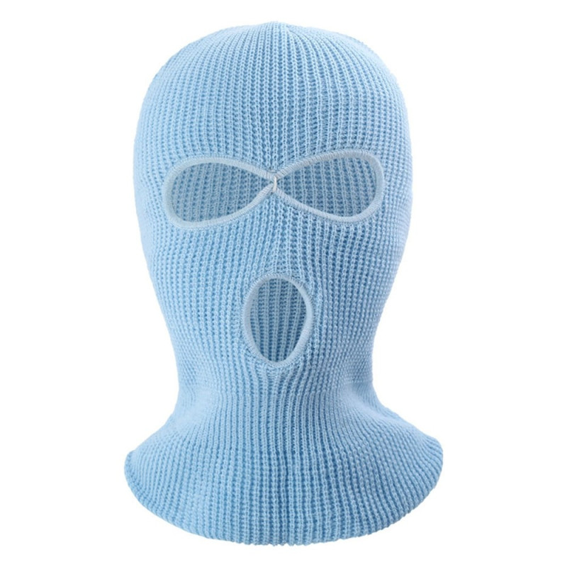 Vinter fuld ansigtsmaske Tre - huls Balaclava strikket hue hals damask - Sky Blue