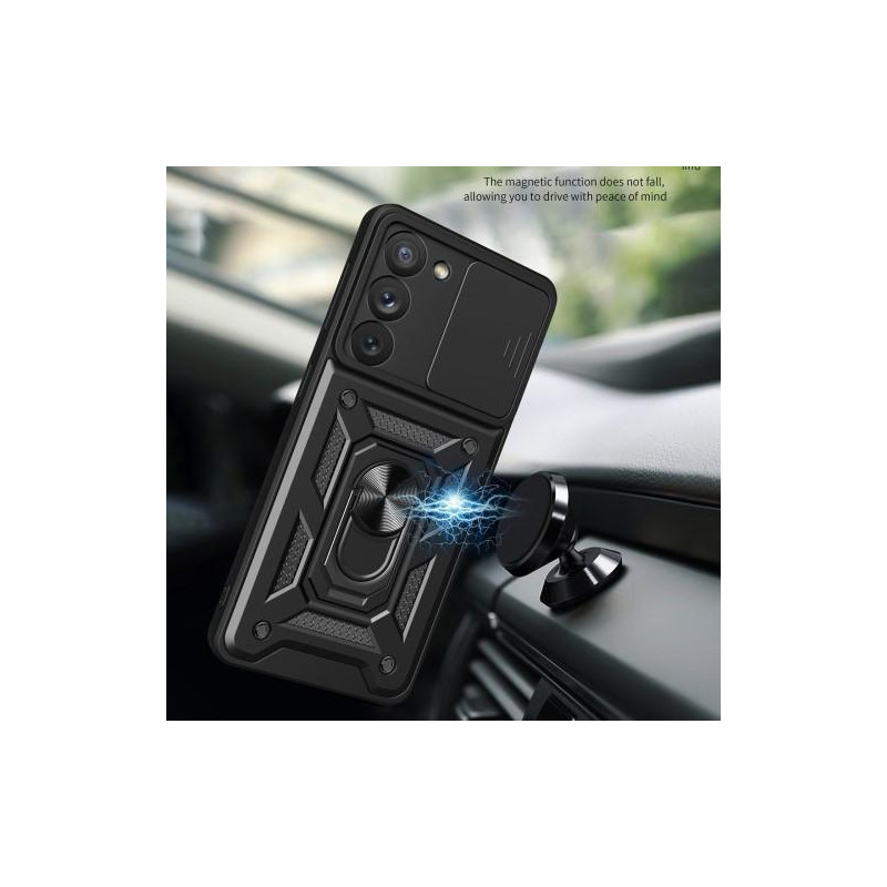 Samsung Galaxy S23+ (Plus) Shockproof TPU + PC Kickstand Phone Case Car Mount Metal Sheet - Black