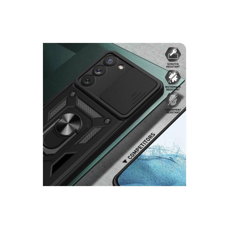 Samsung Galaxy S23+ (Plus) Shockproof TPU + PC Kickstand Phone Case Car Mount Metal Sheet - Black