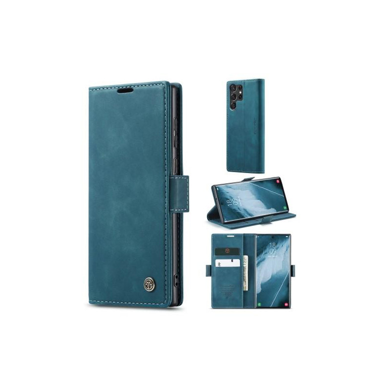 CASEME Retro Wallet Case for Samsung Galaxy S23 Ultra - Blue
