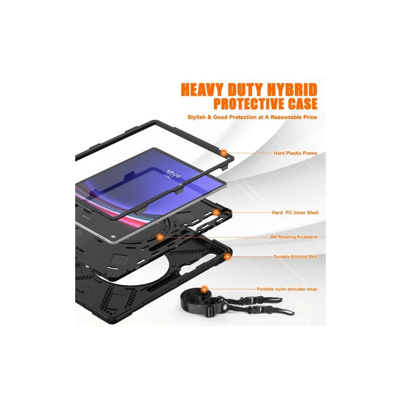 Til Samsung Galaxy Tab S10 Ultra/S9 Ultra/S8 Ultra Heavy Duty Armor Veske med Skulderrem