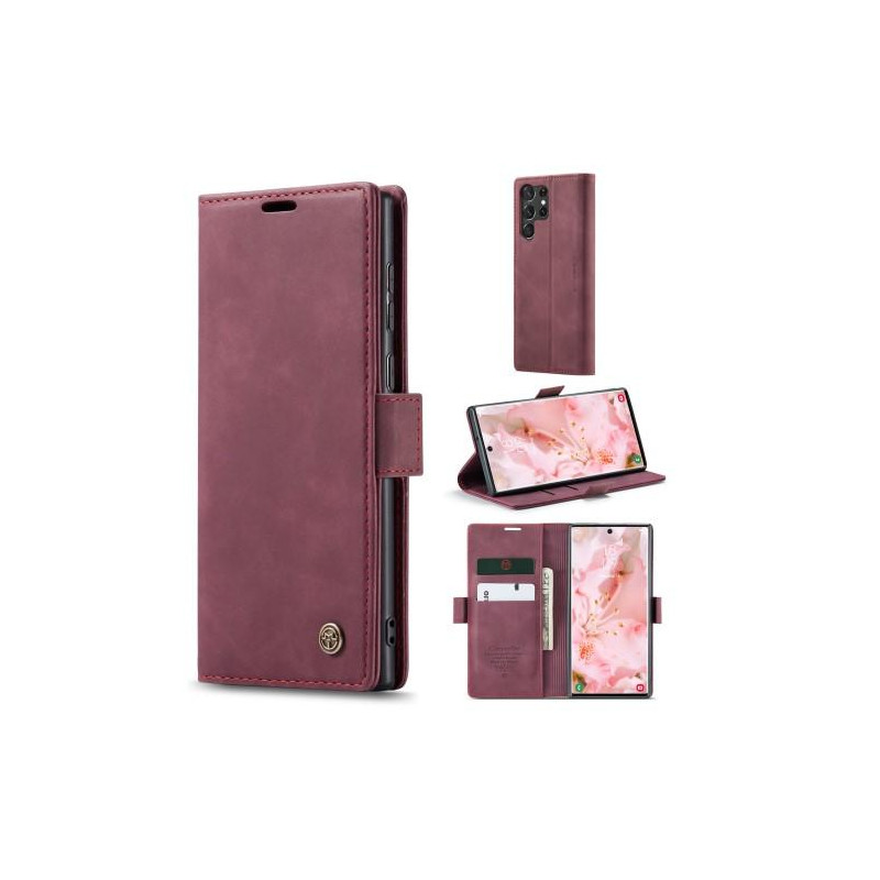 CASEME Retro Lompakkokotelo Samsung Galaxy S23 Ultra - Punainen