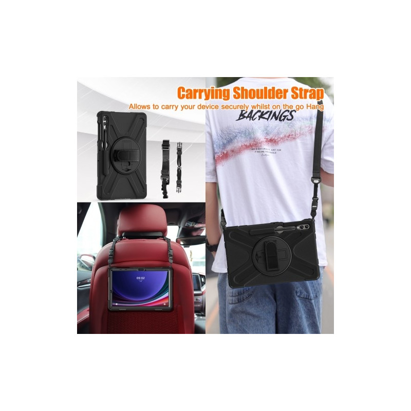 Til Samsung Galaxy Tab S10+/S9 FE+/S9+/S8+/ S7+Kraftig skallveske med skulderstropp