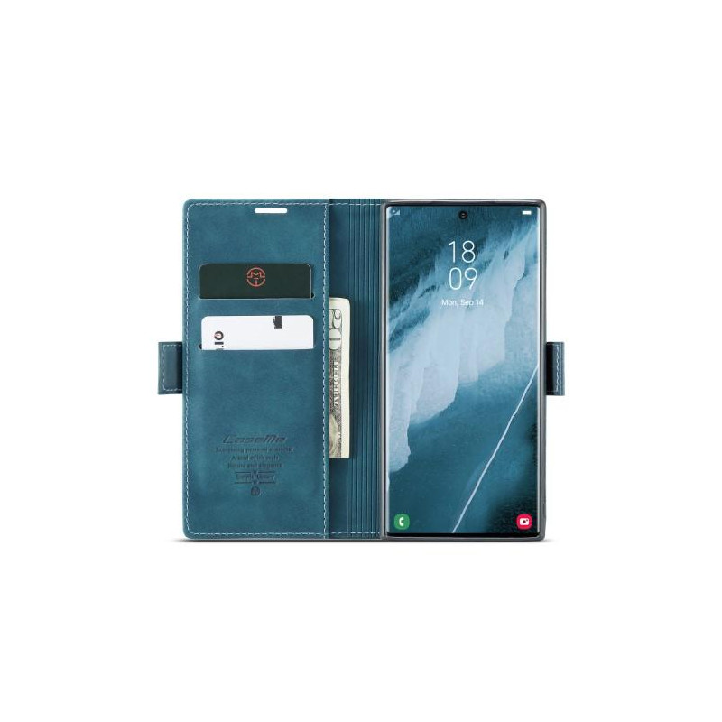 CASEME Retro Lompakkokotelo Samsung Galaxy S23 Ultra - Sininen
