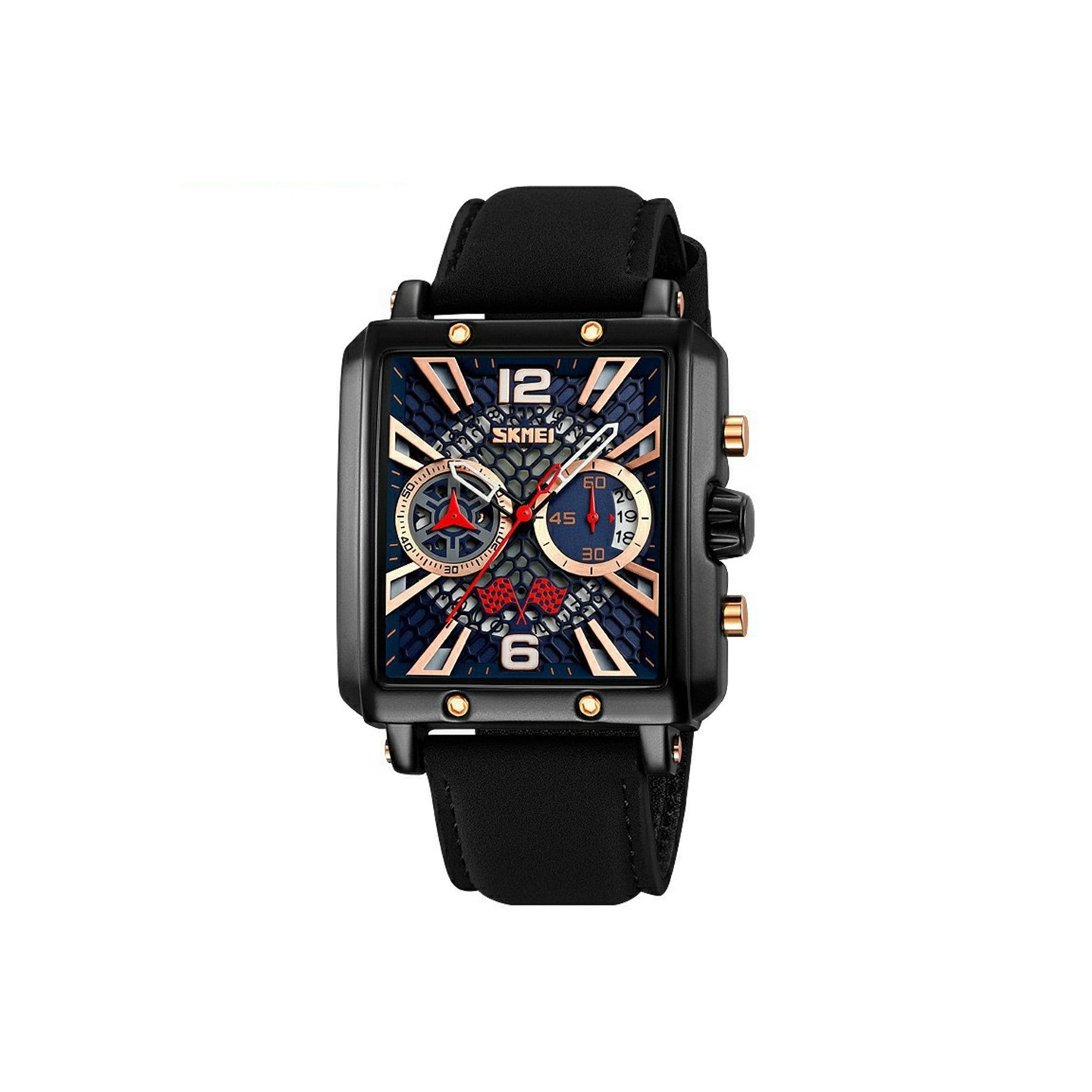 SKMEI Wristwatch Watch For Men Leather Strap Square Quartz Watch - Black+Blue