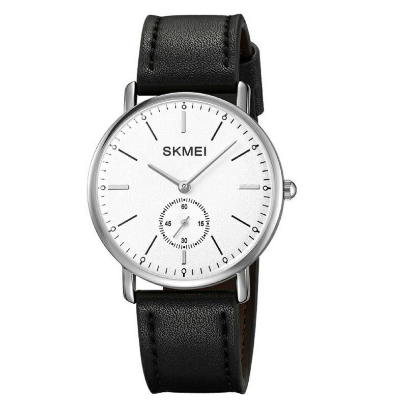 SKMEI Wristwatch Watch Leather Strap Round Quartz Watch - Silver