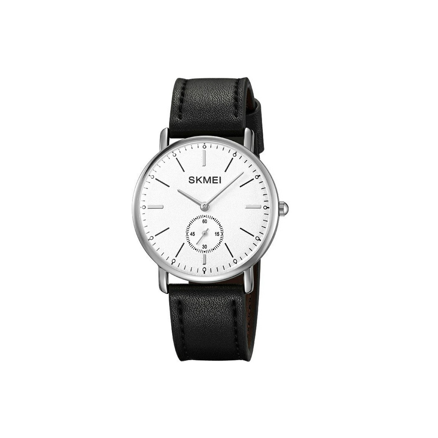 SKMEI Wristwatch Watch Leather Strap Round Quartz Watch - Silver