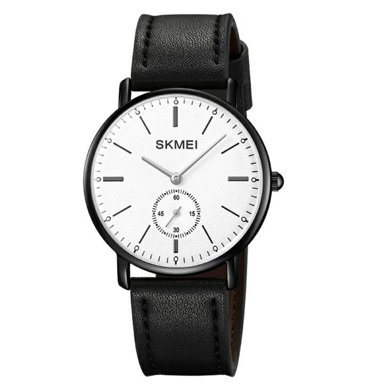SKMEI Armbåndsur Ur Læderrem Rundt Quartz Ur - Sort