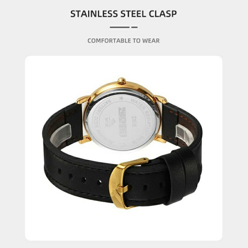 SKMEI Wristwatch Watch Leather Strap Round Quartz Watch - Black