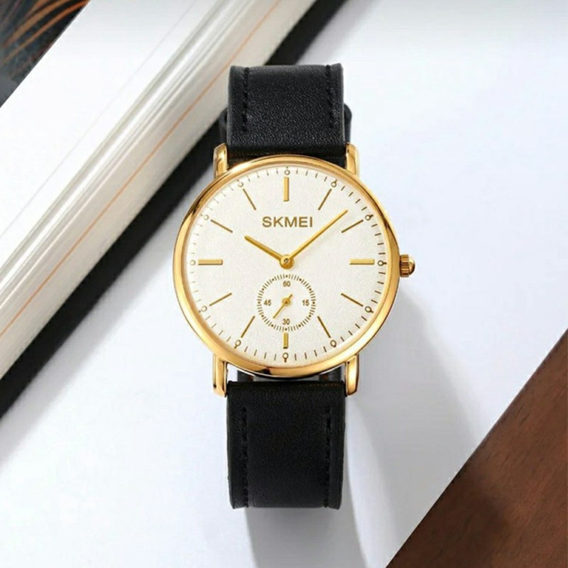 SKMEI Wristwatch Watch Leather Strap Round Quartz Watch - Gold