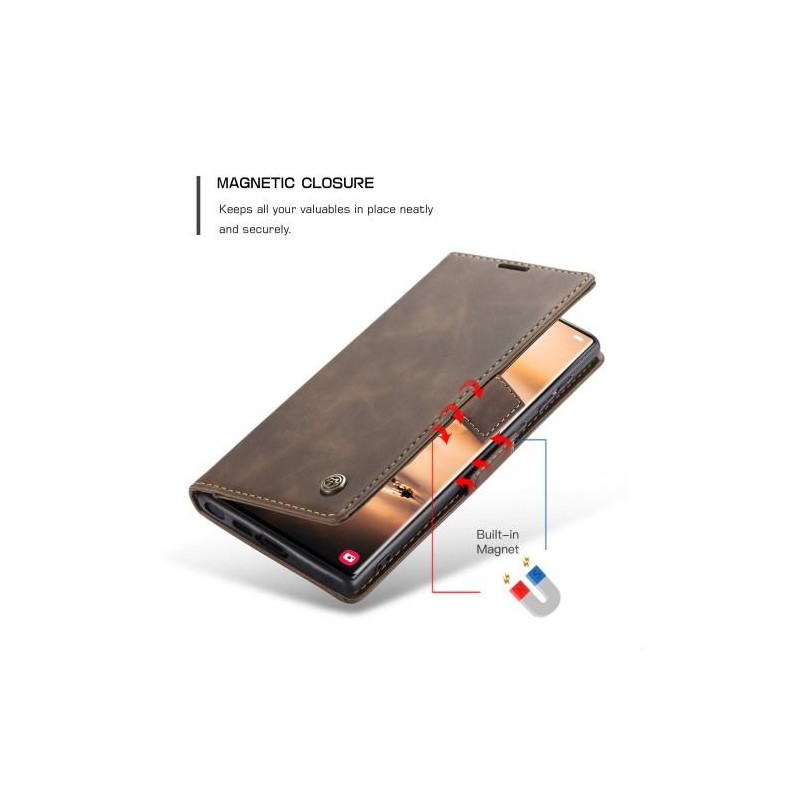 CASEME Retro Lompakkokotelo Samsung Galaxy S23 Ultra - puhelimelle - Kahvi
