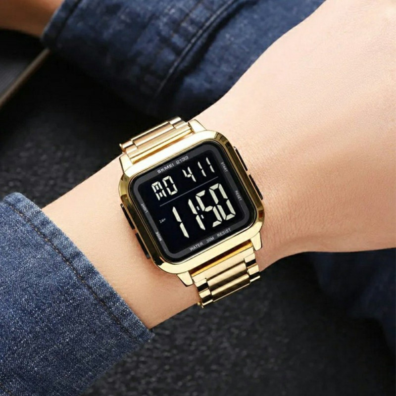 SKMEI Digital Electronic Wrist Watch Watch Steel Strap Square - Black