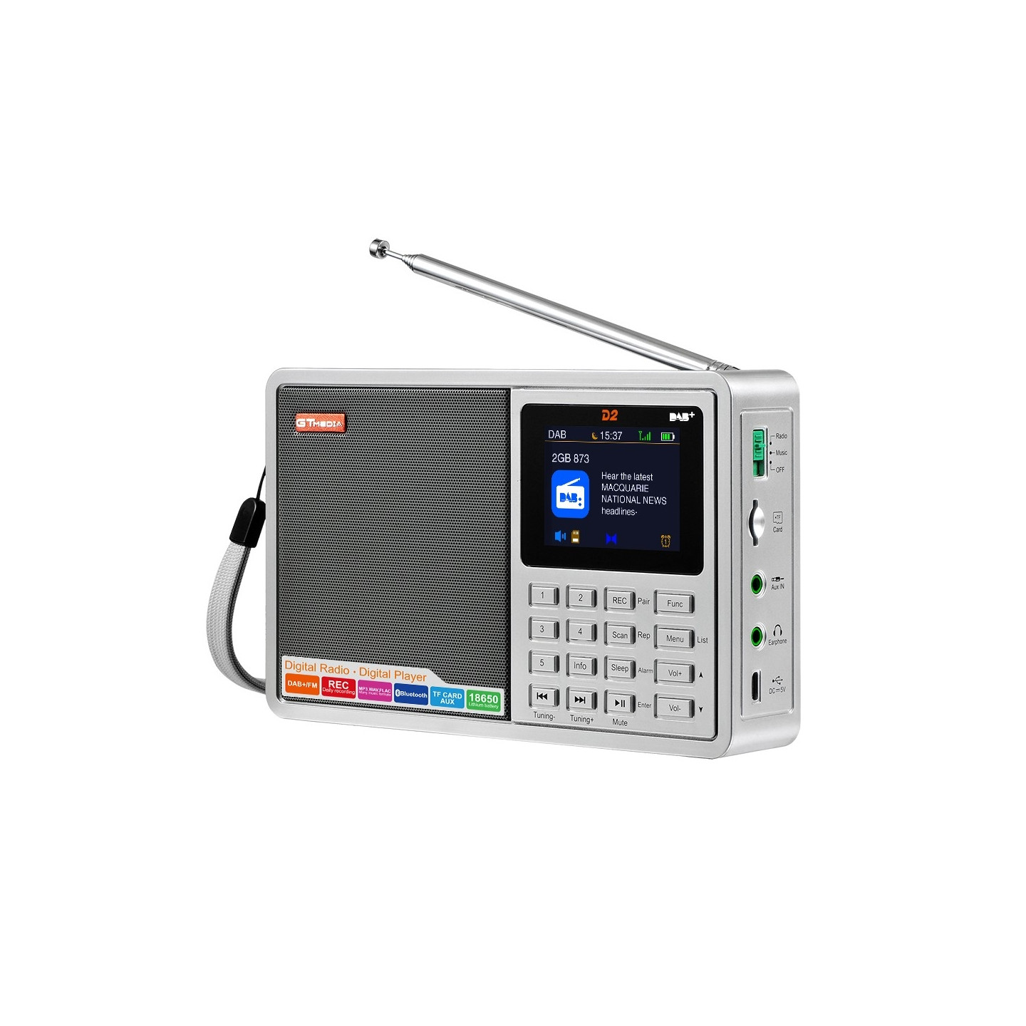 Digital radiomodtager DAB+FM RDS Bluetooth MP3 - afspiller REC - optager TF - kort